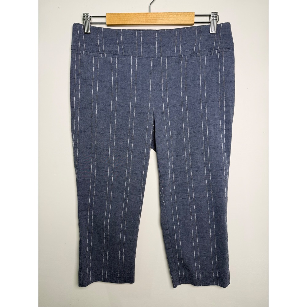 ALFANI Women's Blue With White Pinstripes Capri Cropped Pants Size 14P